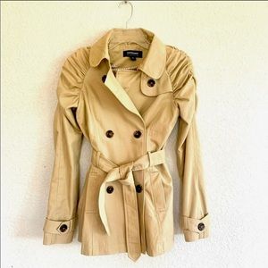 CoffeeShop Tan Short Belted Button Trench Coat